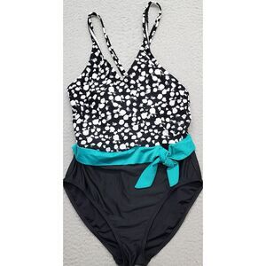 Tahari Swimsuit Women's L Multi Tie Waist Tummy Control Adjustable Strap V‎ Neck